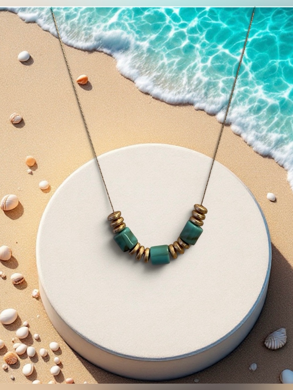 Plunder Brand Turquoise Color & Gold Spacer Women's Necklace -